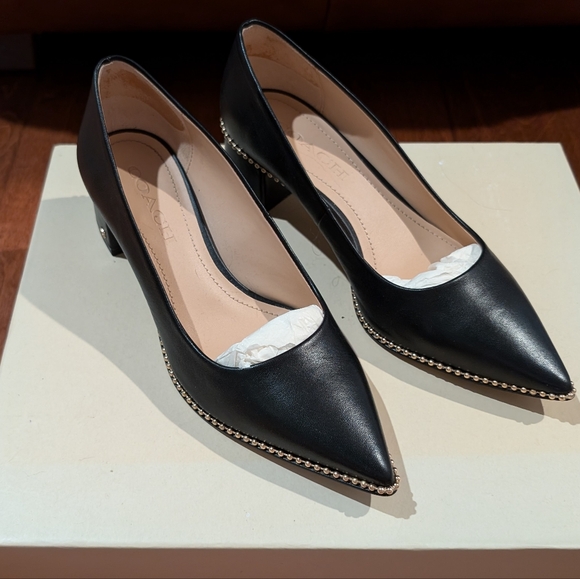 Coach Willa Block Heel Point Toe Studded. Elegant Black Women's Shoes - Picture 1 of 4